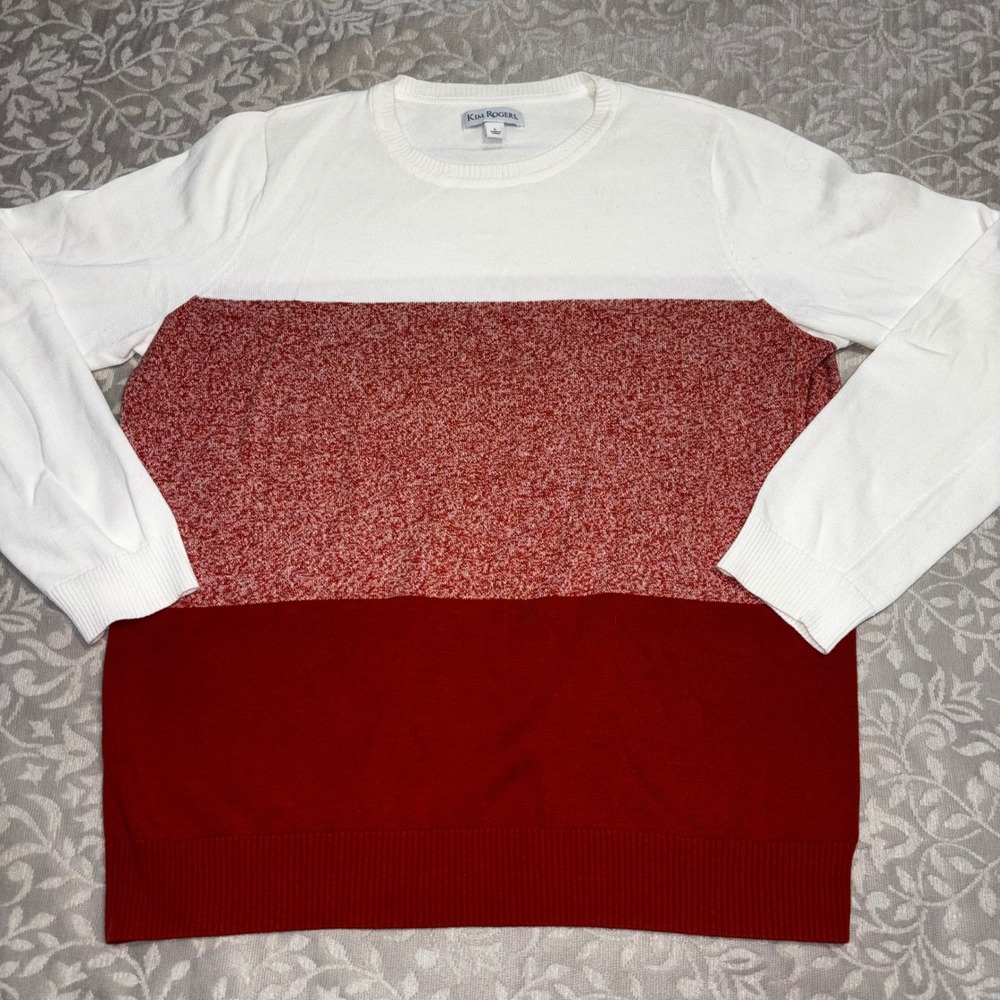Kim Rogers Classic Easy Crewneck Sweater Cotton Colorblock